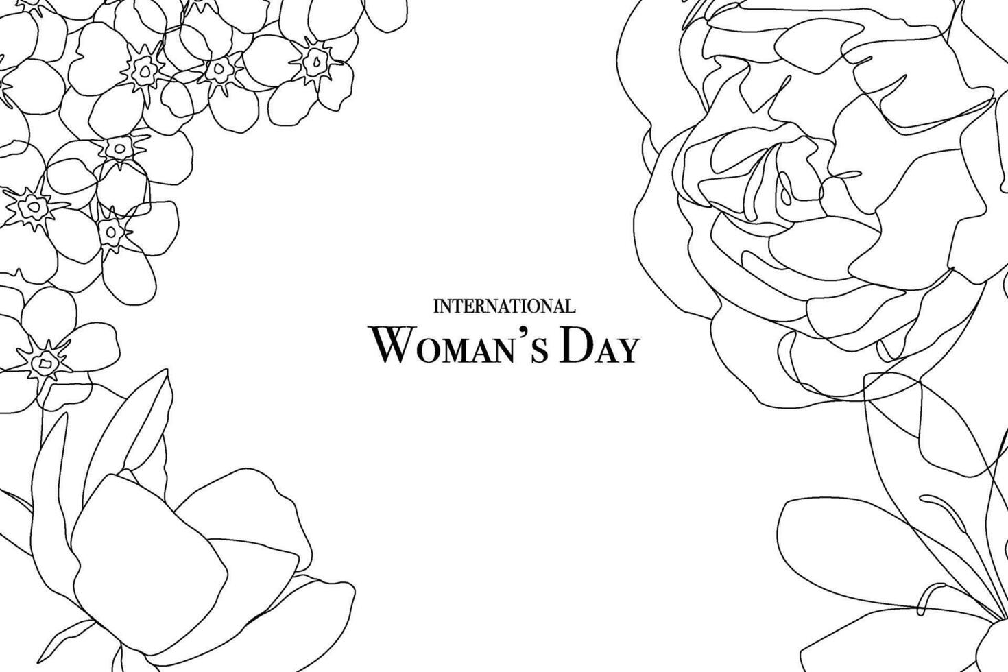 Womens day card with an inscription and flowers made of black and white lines vector