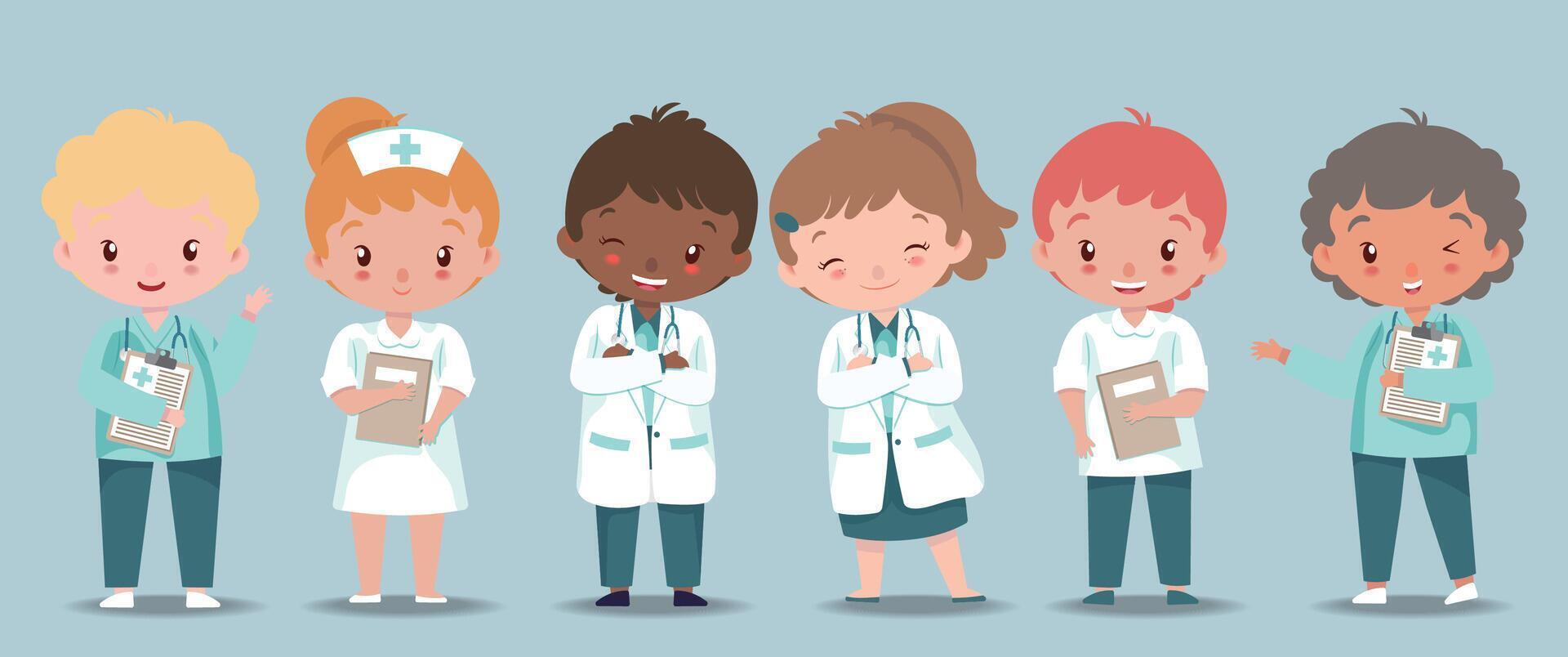 Illustration of a set of medical staff vector