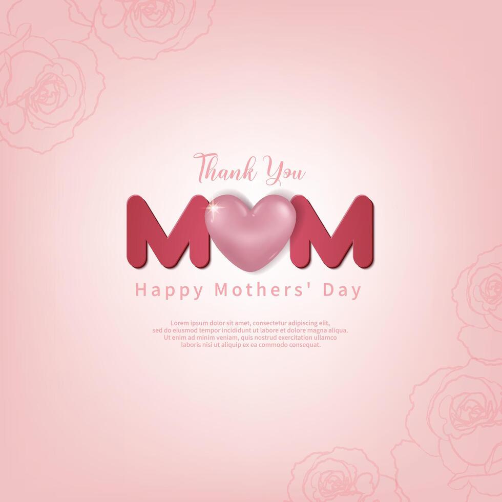 Pink thank you mom card, background vector