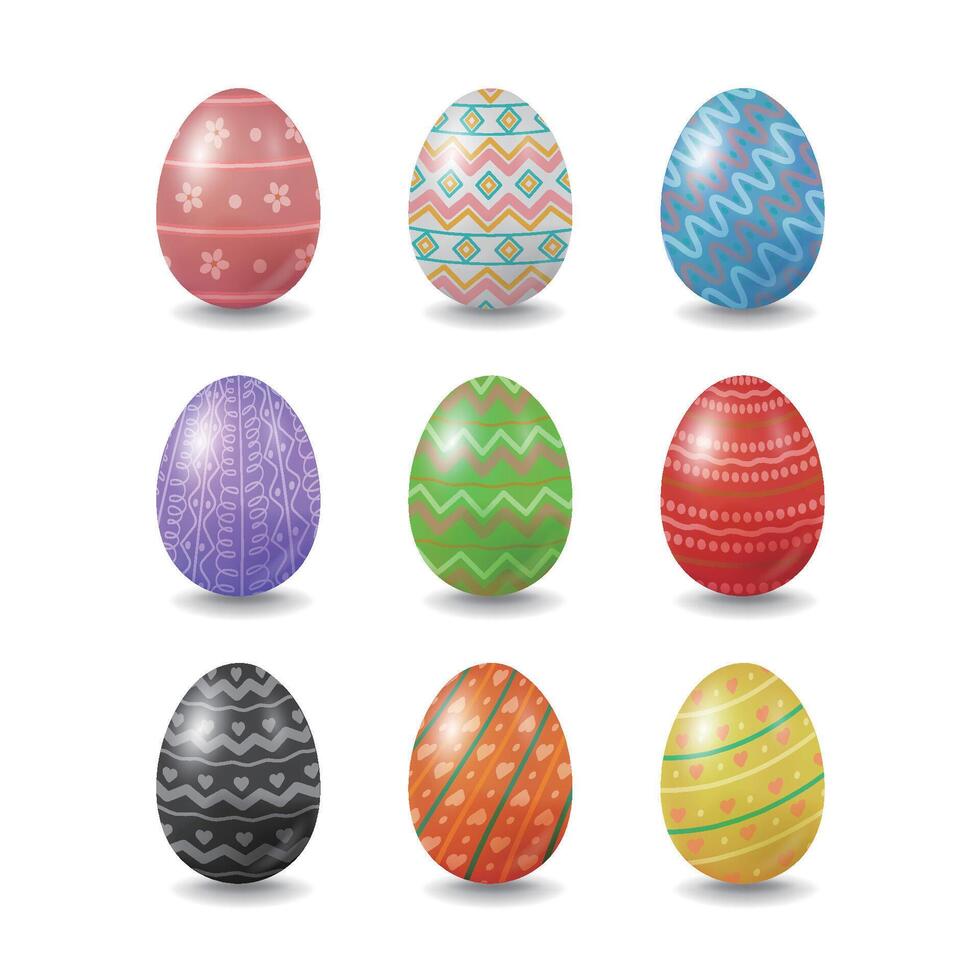 un colección de Pascua de Resurrección huevos en diferente colores y patrones vector