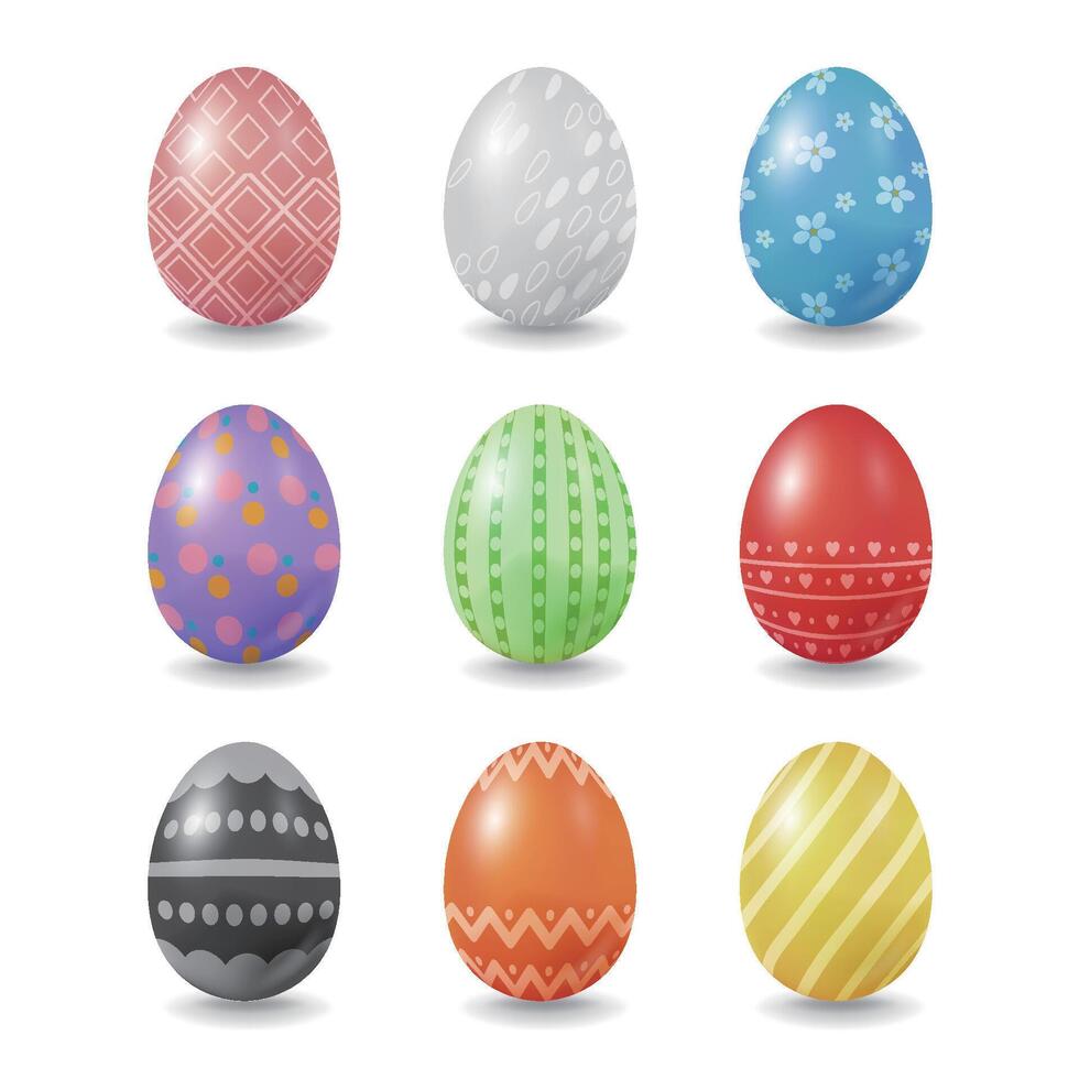 A collection of Easter eggs in different colors and patterns vector