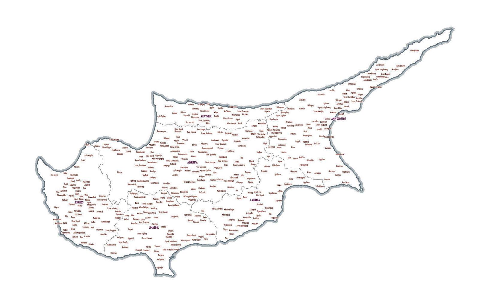 Administrative outline map of Cyprus showing regions, provinces vector