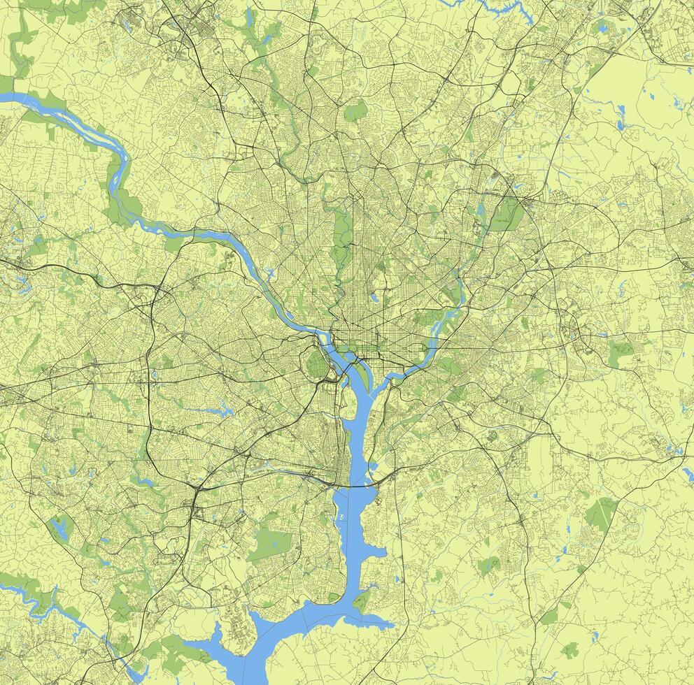 ciudad mapa de Washington corriente continua, unido estados vector