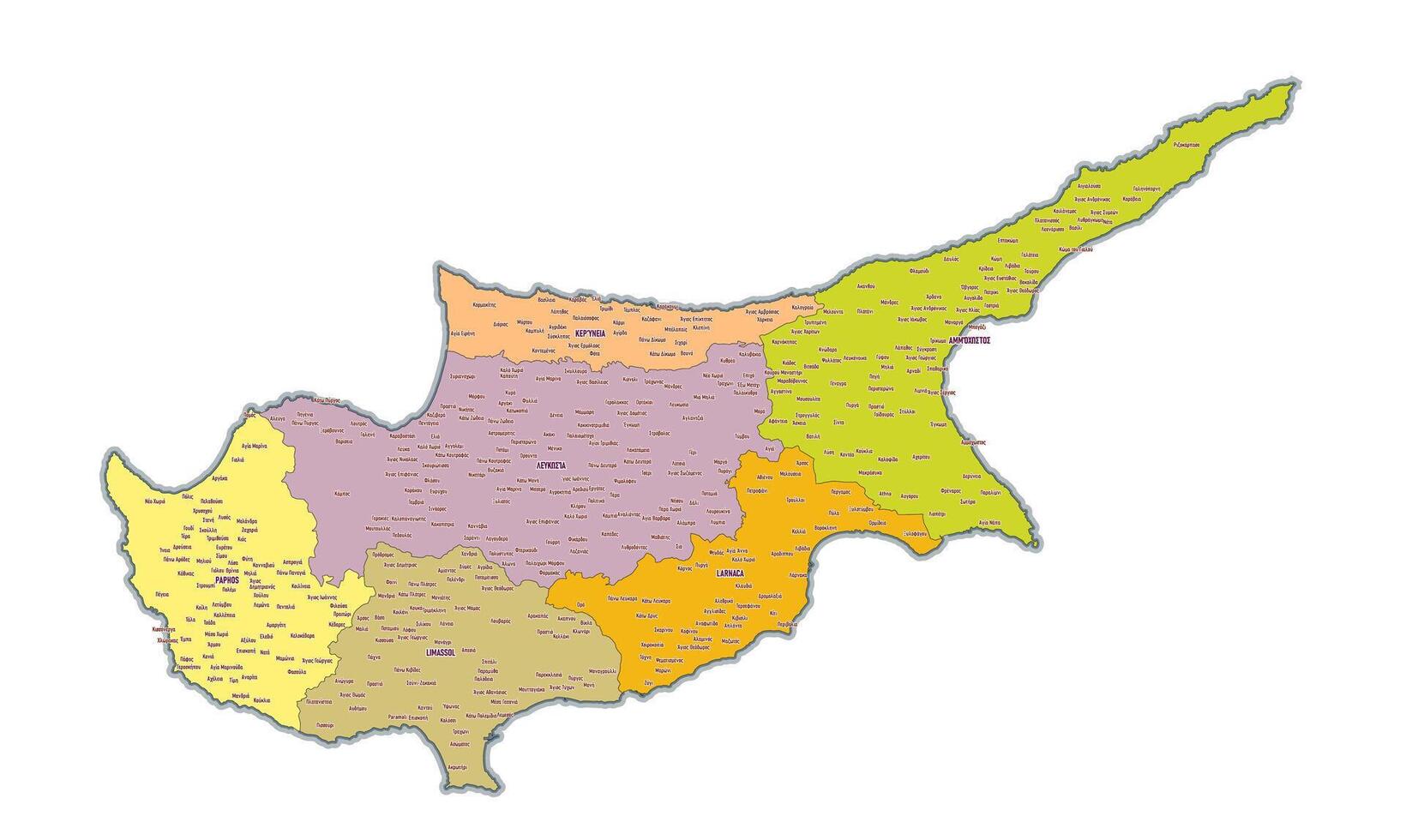 Administrative map of Cyprus showing regions, provinces vector