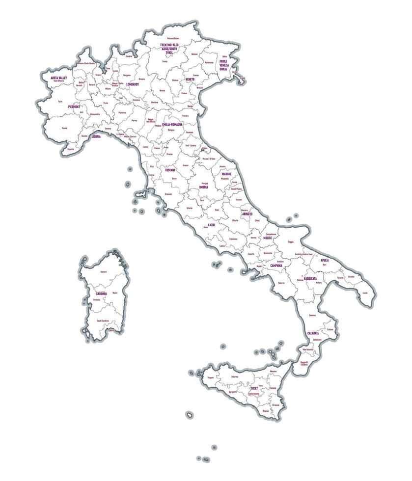 administrativo contorno mapa de Italia demostración regiones, provincias vector