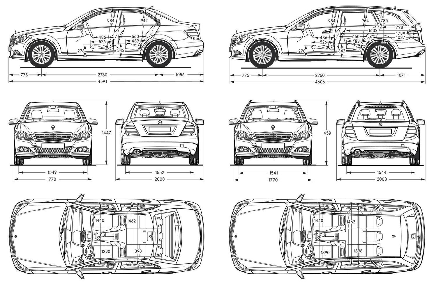 mercedes benz C clase 2010 coche Plano vector