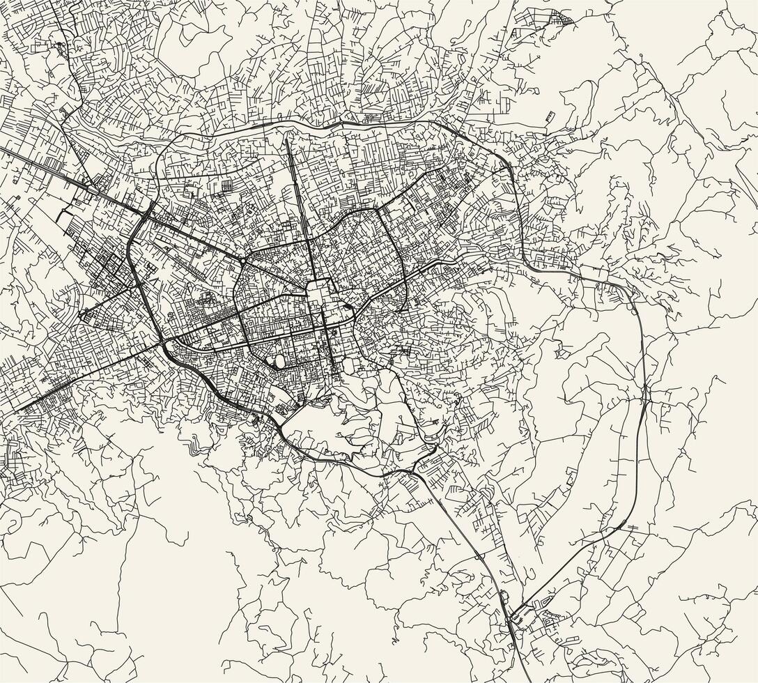 Vector City Road Map of Tirana, Albania data from Openstreetmap