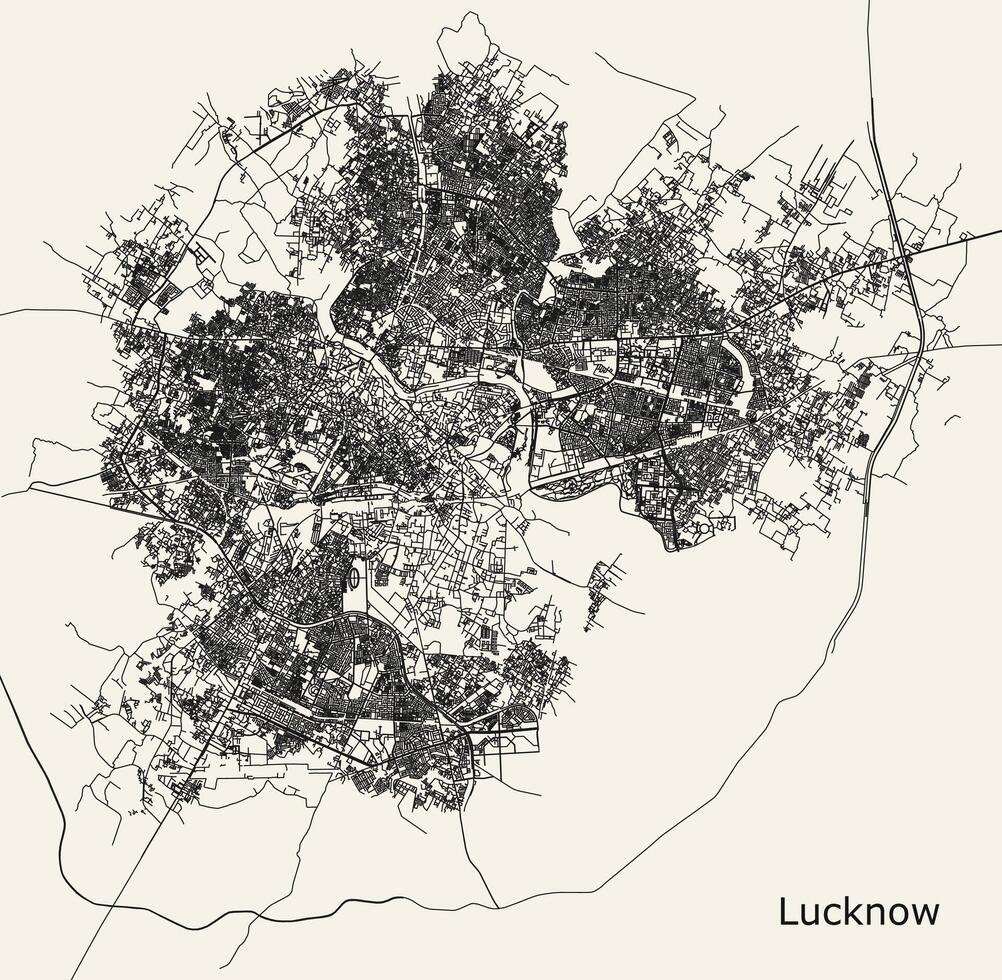 City road map of Lucknow, Uttar Pradesh, India vector