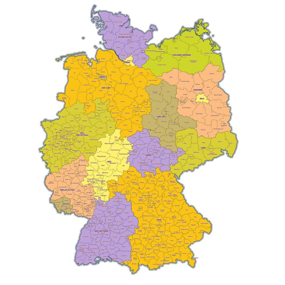 Administrative map of Germany showing regions, provinces vector