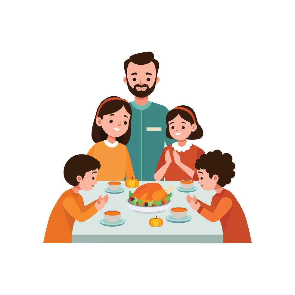 Flat Illustration of Thankful Family Giving Thanks for Thanksgiving Theme Illustration. vector