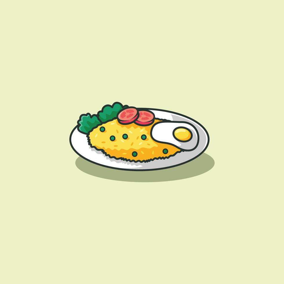 ilustración de frito arroz el indonesio calle comida con frito huevo en vector. vector