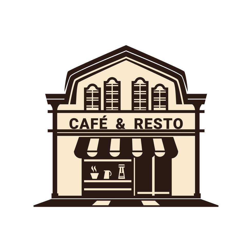 café y resto edificio logo ilustración vector. vector