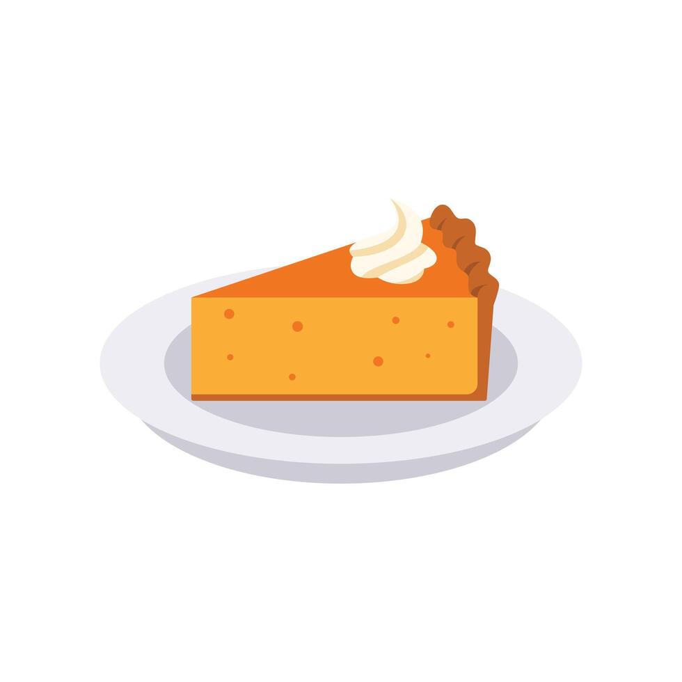 Flat Design Style of Pumpkin Pie and Whipped Cream for Thanksgiving Theme Illustration Vector. vector