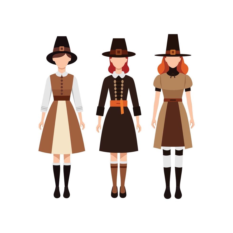 Simple Flat Design of Pilgrim Hats and Native American Headdresses for Thanksgiving Theme Illustration. vector