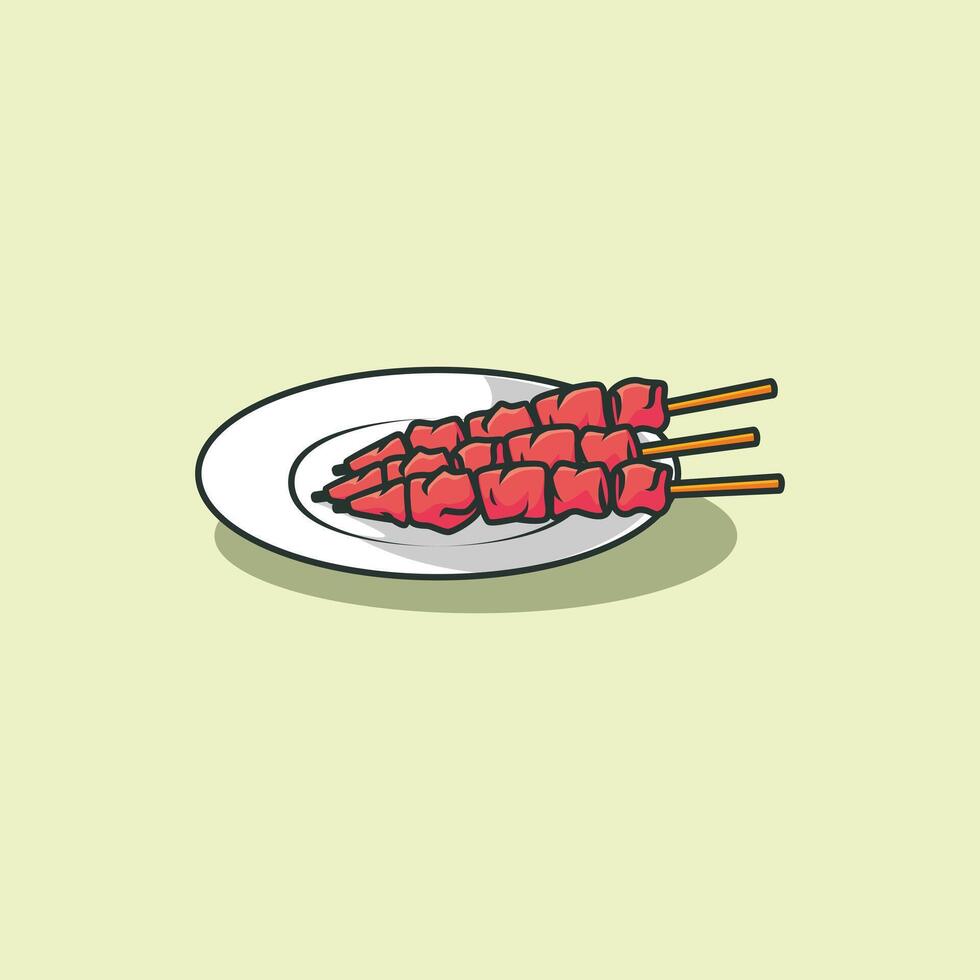 Illustration of a plate of satay, The traditional street food of Indonesia in vector. vector