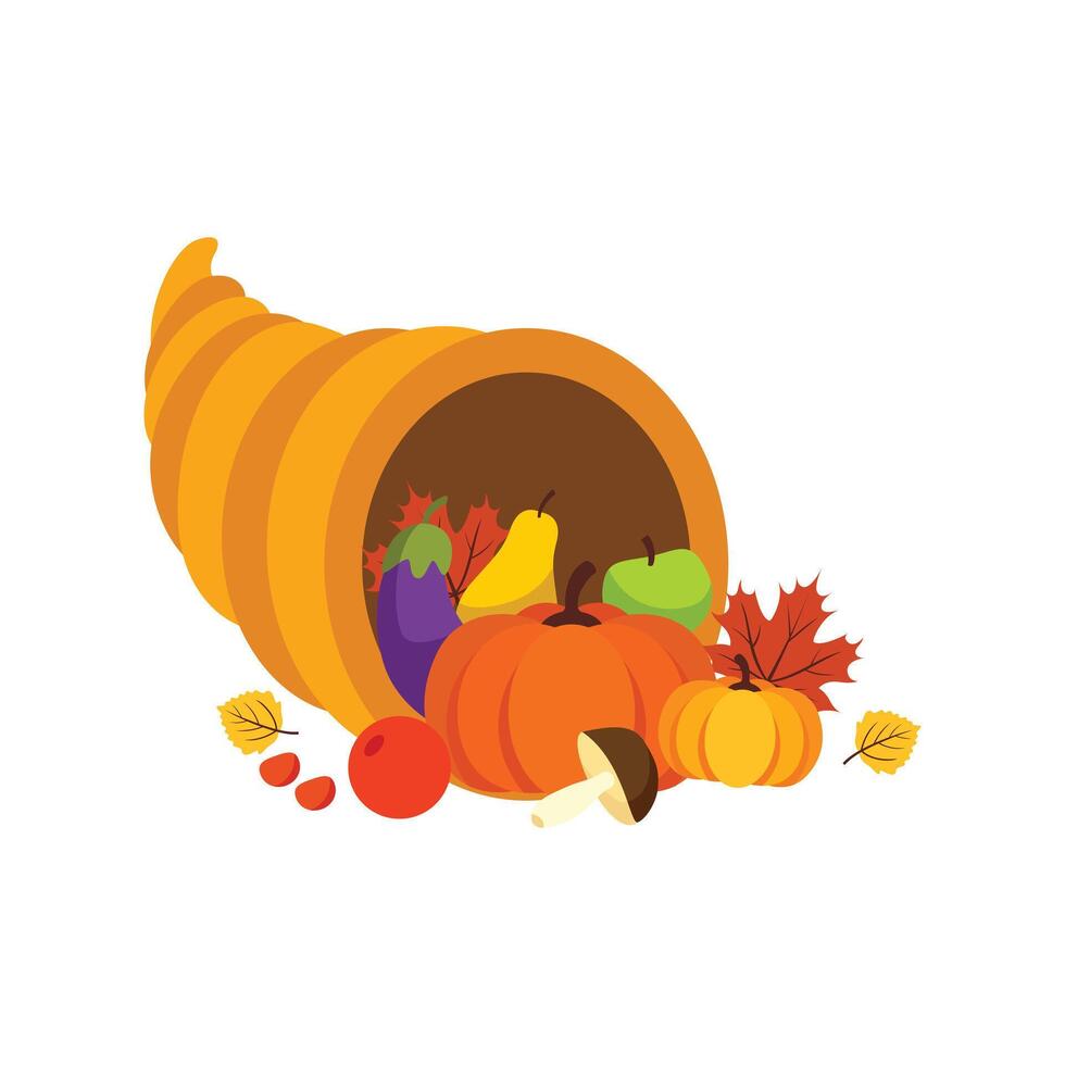 Simple Flat Design of Harvest Cornucopia Cornucopia for Thanksgiving Theme Illustration. vector