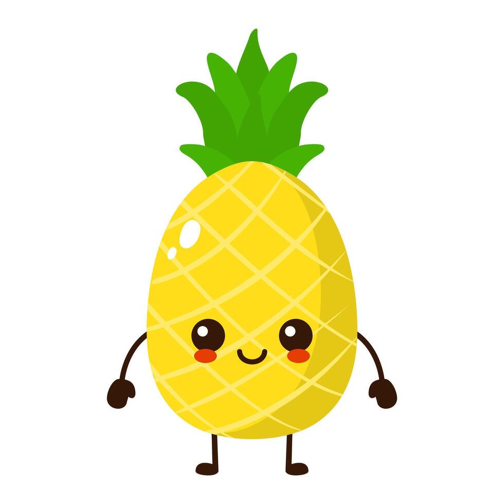 linda gracioso piña Fruta personaje. vector dibujos animados kawaii personaje ilustración