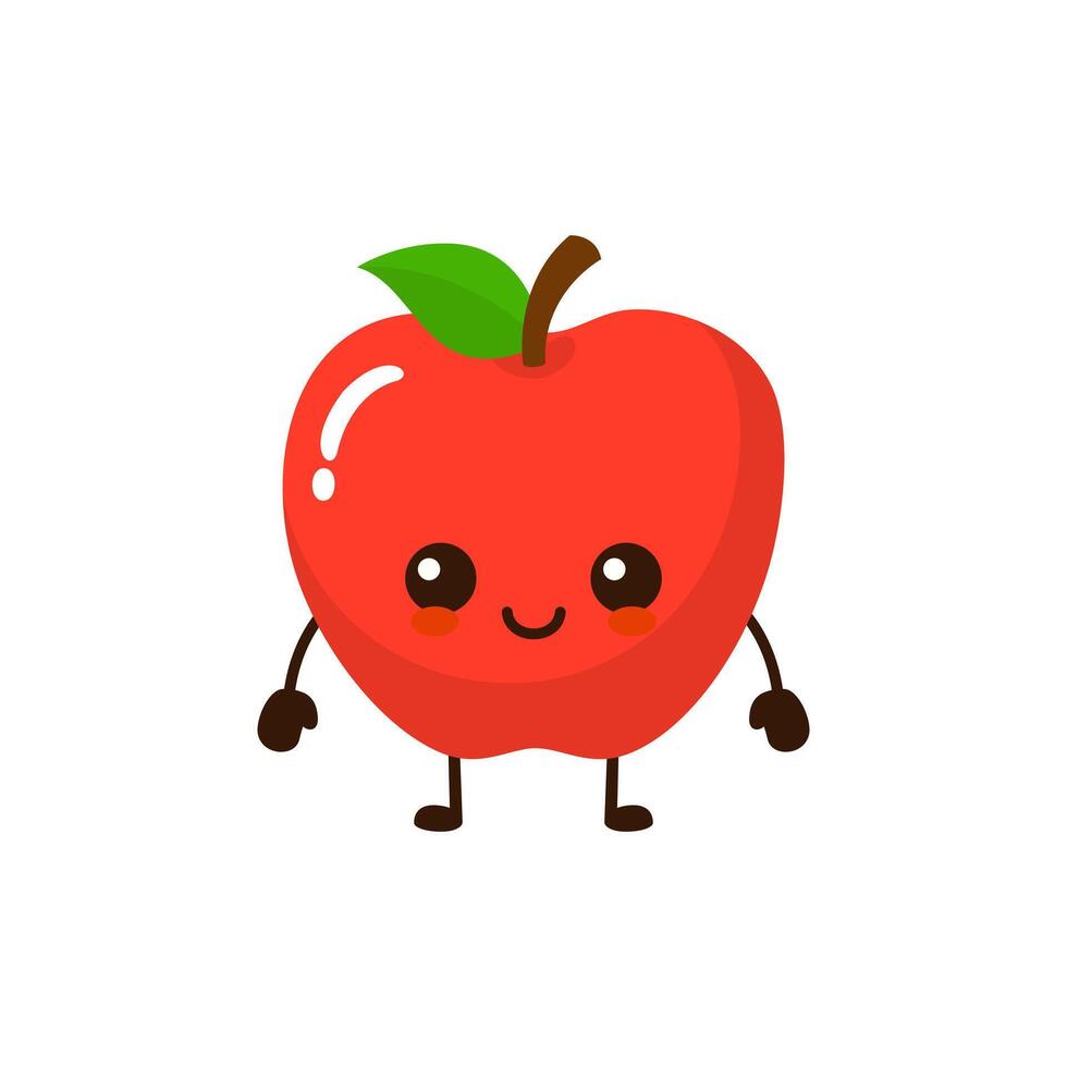 Cute funny apple fruit character. Vector cartoon kawaii character illustration
