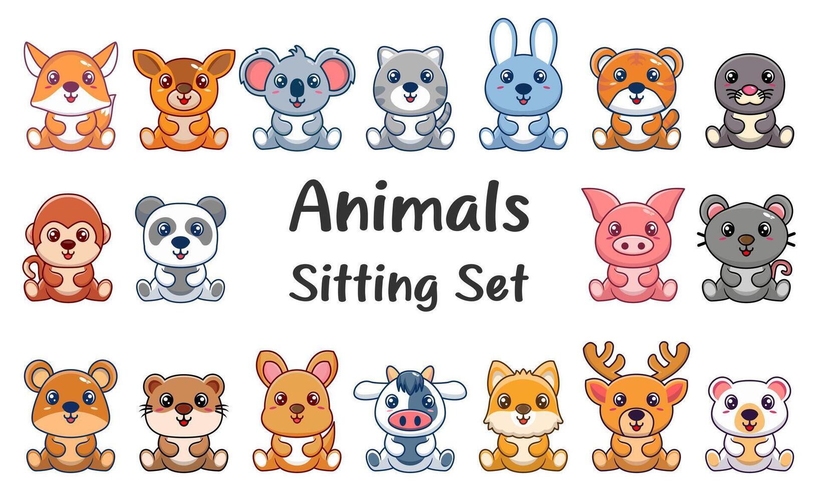 mano dibujado dibujos animados personaje animales sentado colección vector