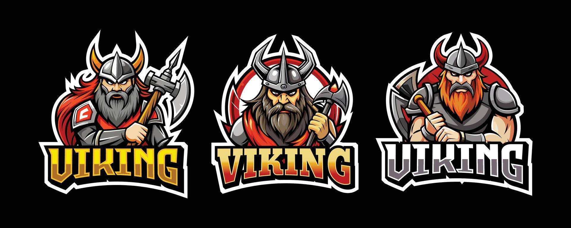 viking esport gaming logo. set of viking mascot design vector