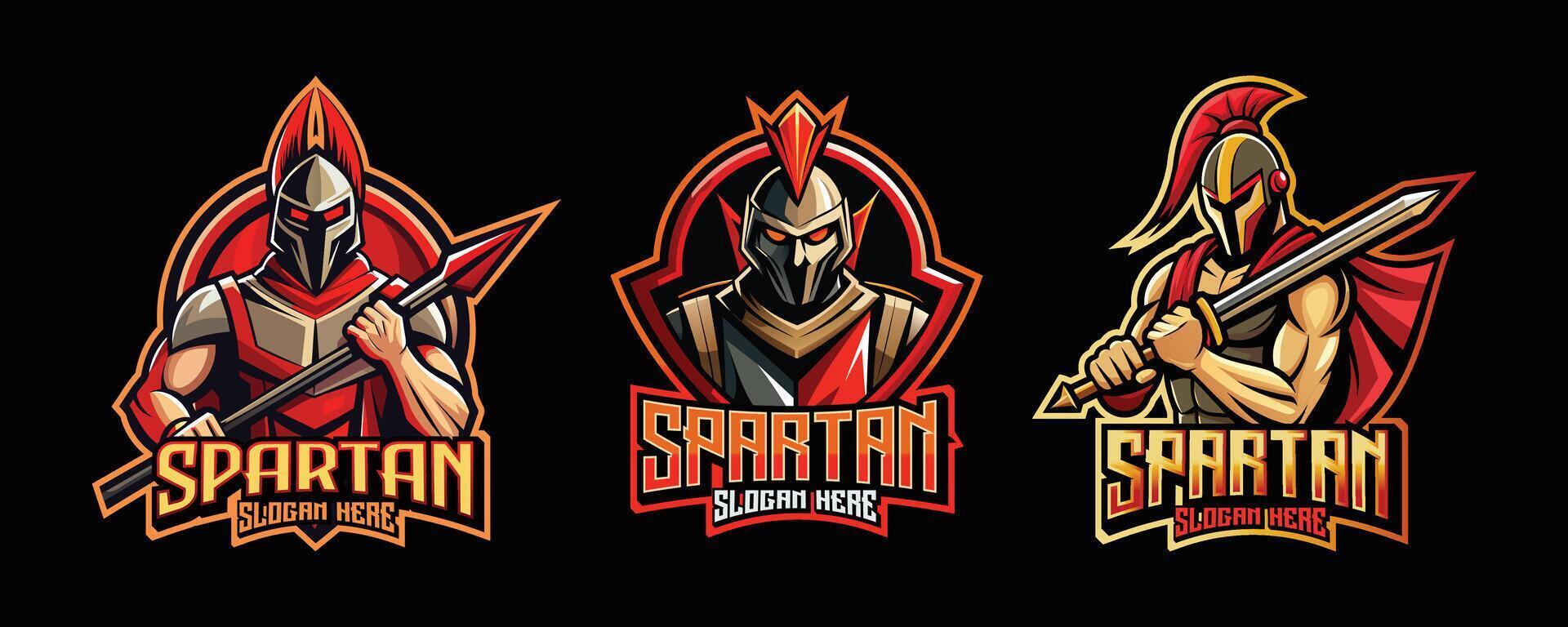 spartan esport gaming logo. set of spartan warrior mascot design vector