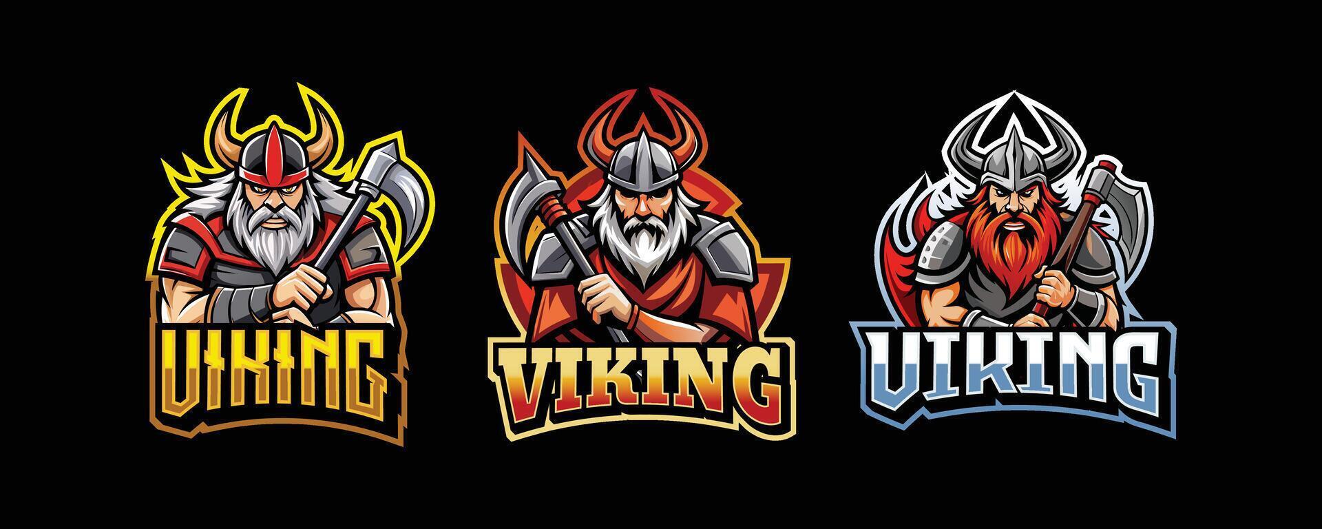 vikingo deporte juego de azar logo. conjunto de vikingo mascota diseño vector