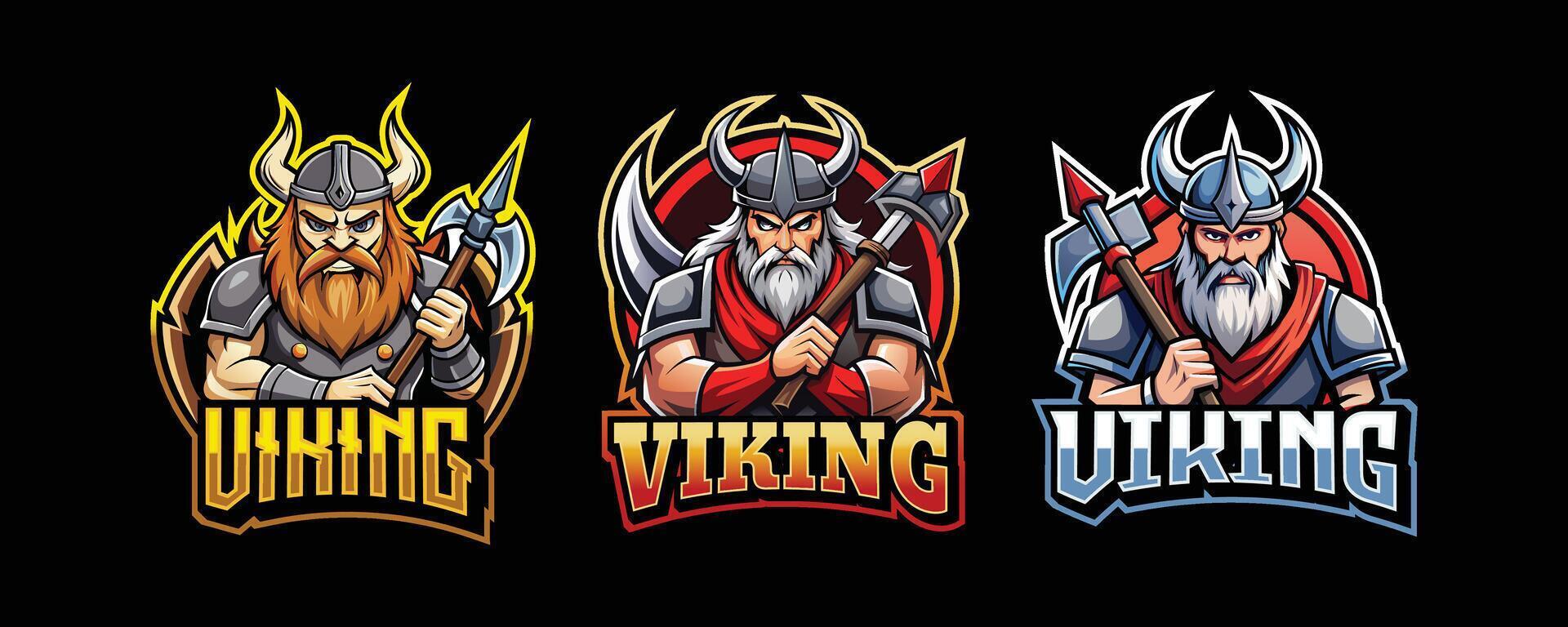 viking esport gaming logo. set of viking mascot design vector