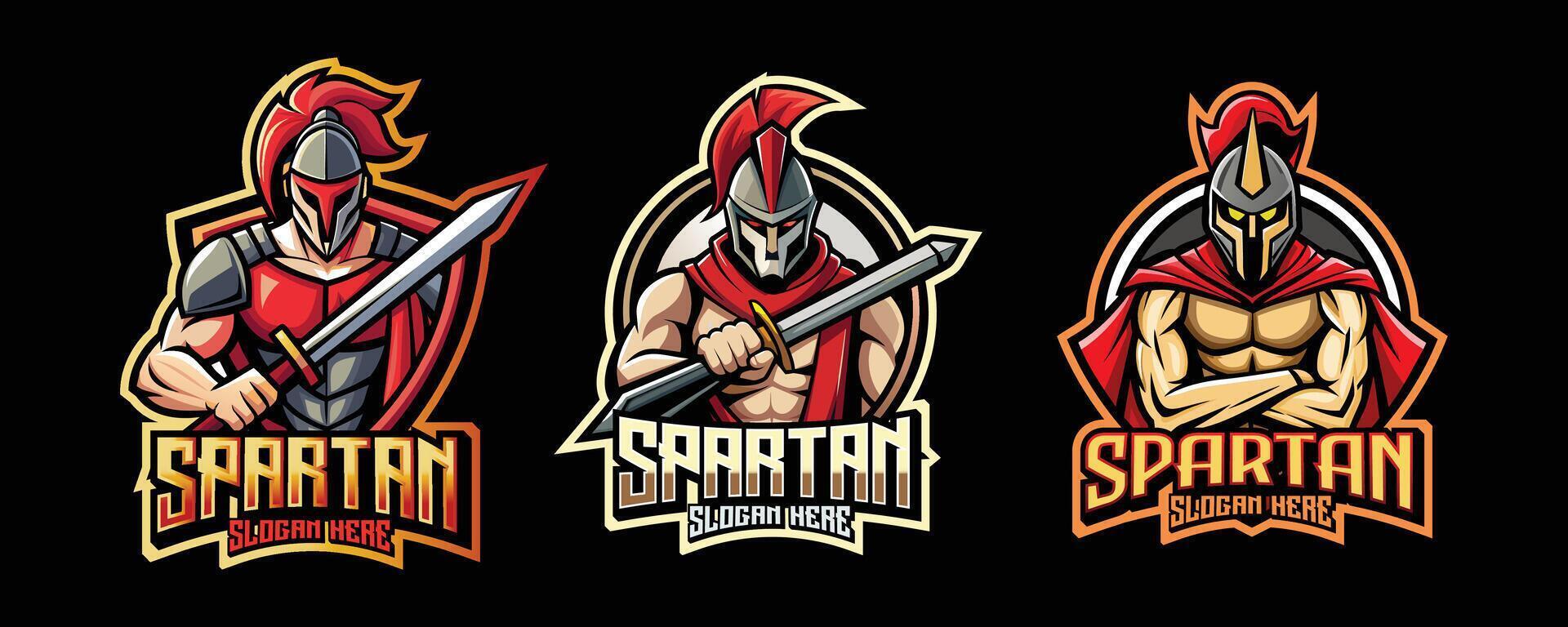 spartan esport gaming logo. set of spartan warrior mascot design vector