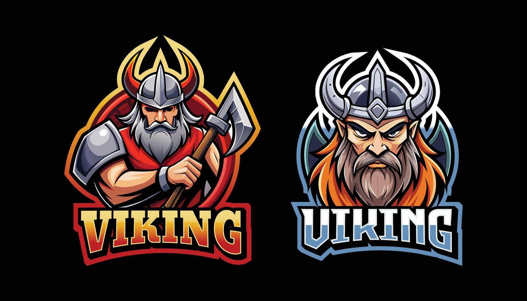 viking esport gaming logo. set of viking mascot design vector