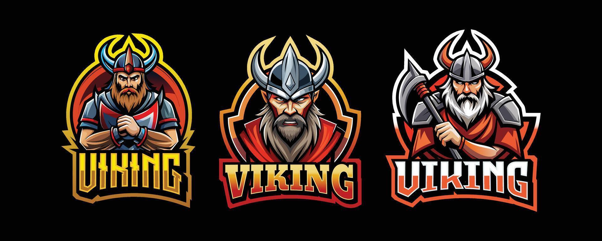 viking esport gaming logo. set of viking mascot design vector