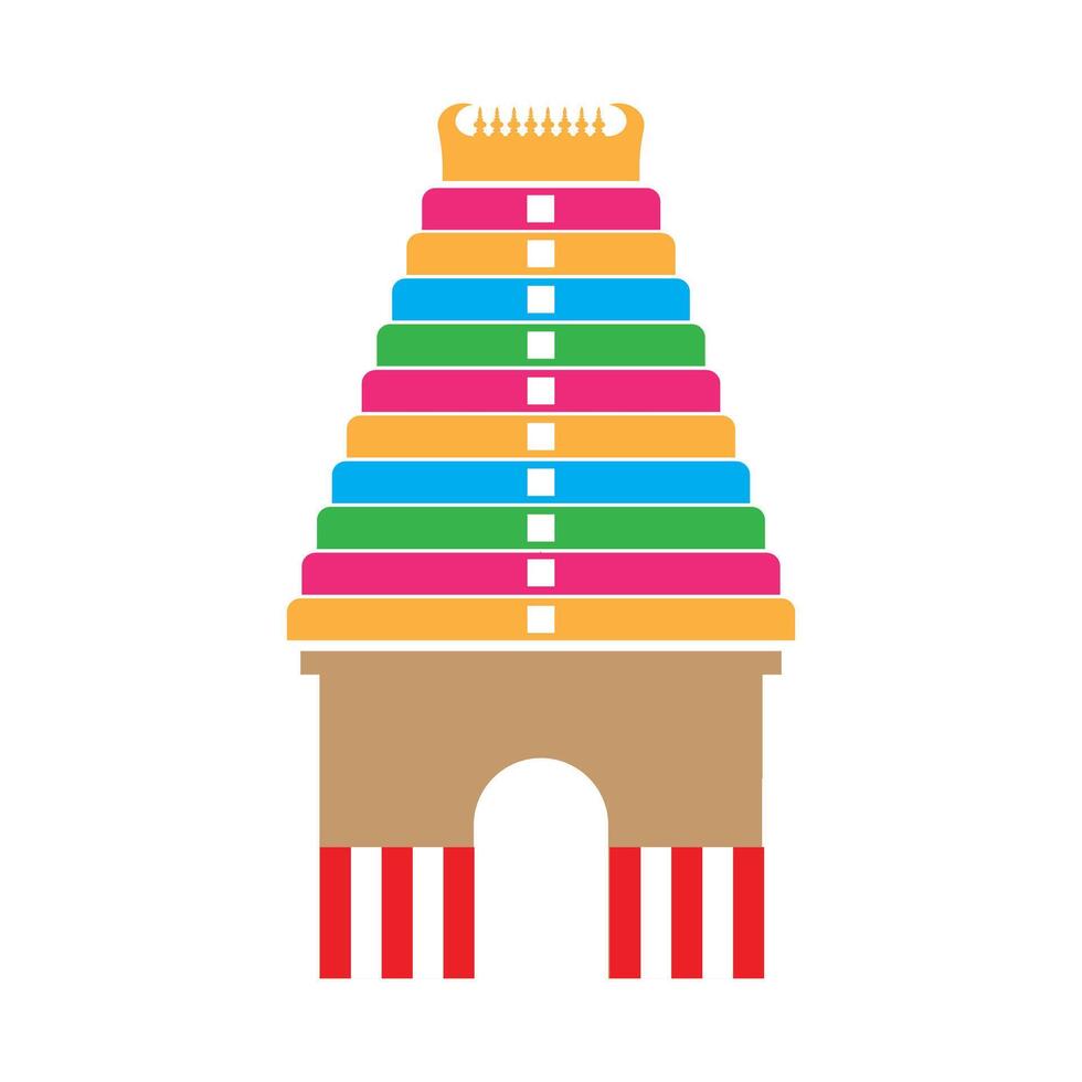 Hindu temple vector illustration. Dravidian architecture Tamil Nadu , India