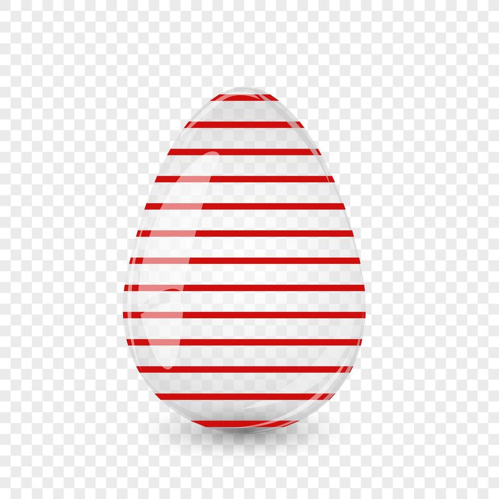 Glass egg with red stripes. Easter egg card. For postcard, card, invitation, poster, banner template lettering typography. Seasons Greetings. Vector illustration