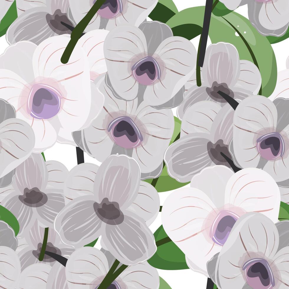 sin costura modelo presentando delicado blanco orquídea flor cabezas un símbolo de pureza y elegancia. para textil, papel, imprimir, antecedentes vector