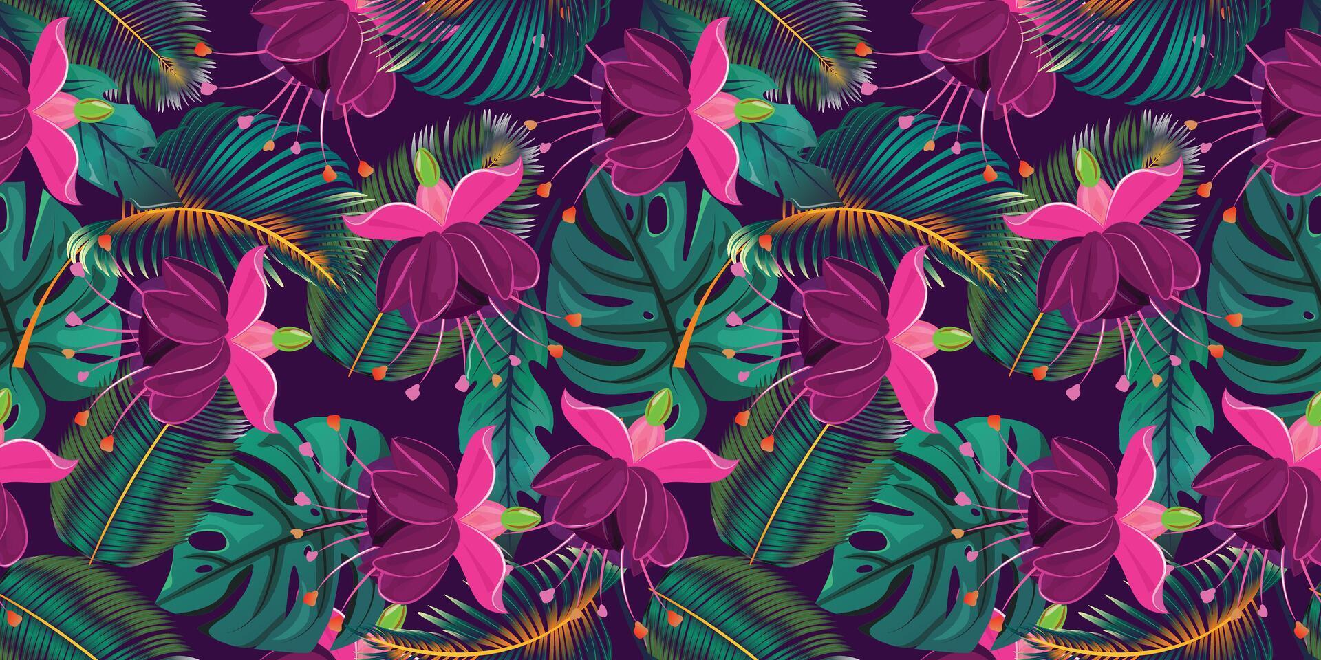 Fuchsia Floral Seamless Pattern vector