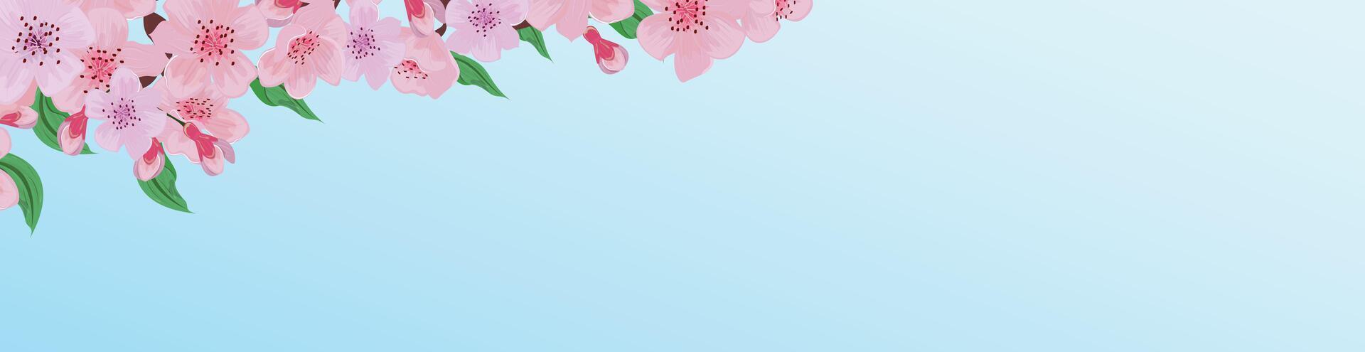 Long Blue Banner Decorated With Cherry Blossom On Top vector