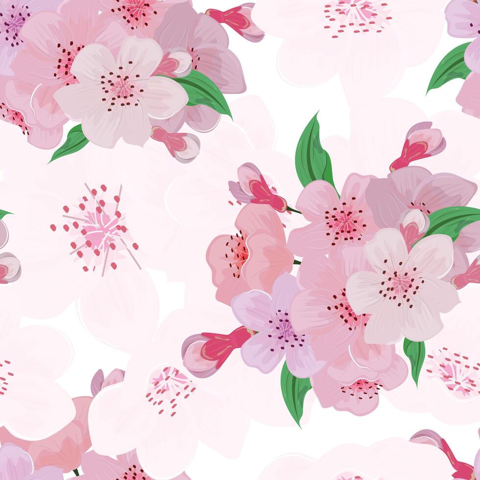 Seamless Floral Pattern With Cherry Blossom vector