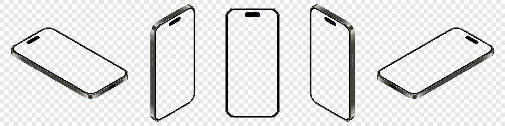Realistic iphone mockup. Perspective iphone mockup. Mockup of iphone 15 pro max. Smartphone mockup with blank screen vector
