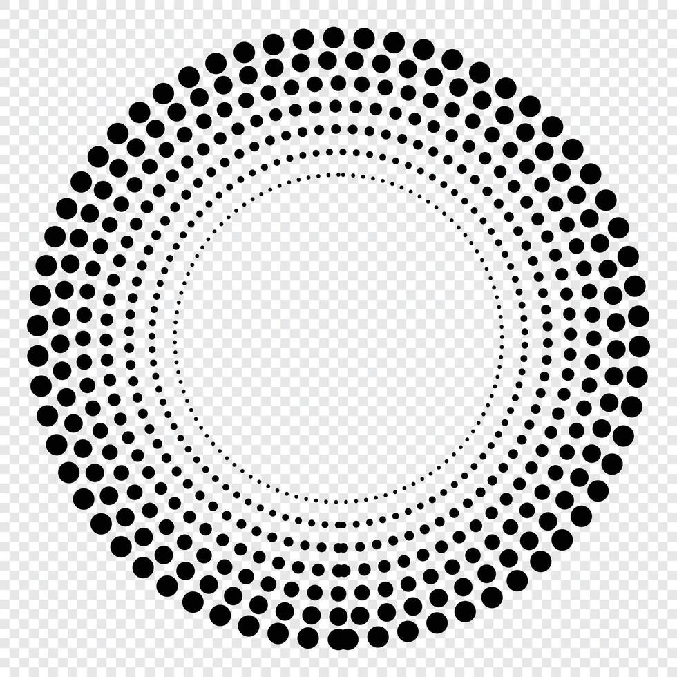 trama de semitonos puntos en circulo forma. diseño elementos con circular trama de semitonos puntos redondo punteado marco. circulo puntos vector