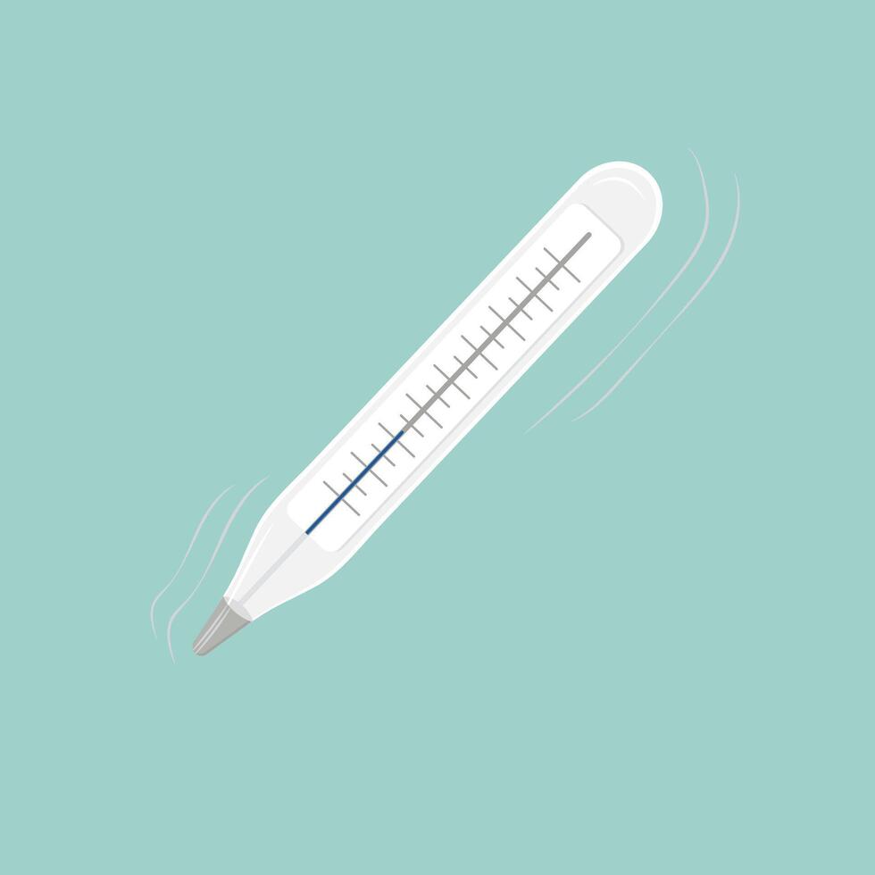A thermometer for measuring body temperature in the flat style. A thermometer for the hospital. The concept of health and diseases. vector