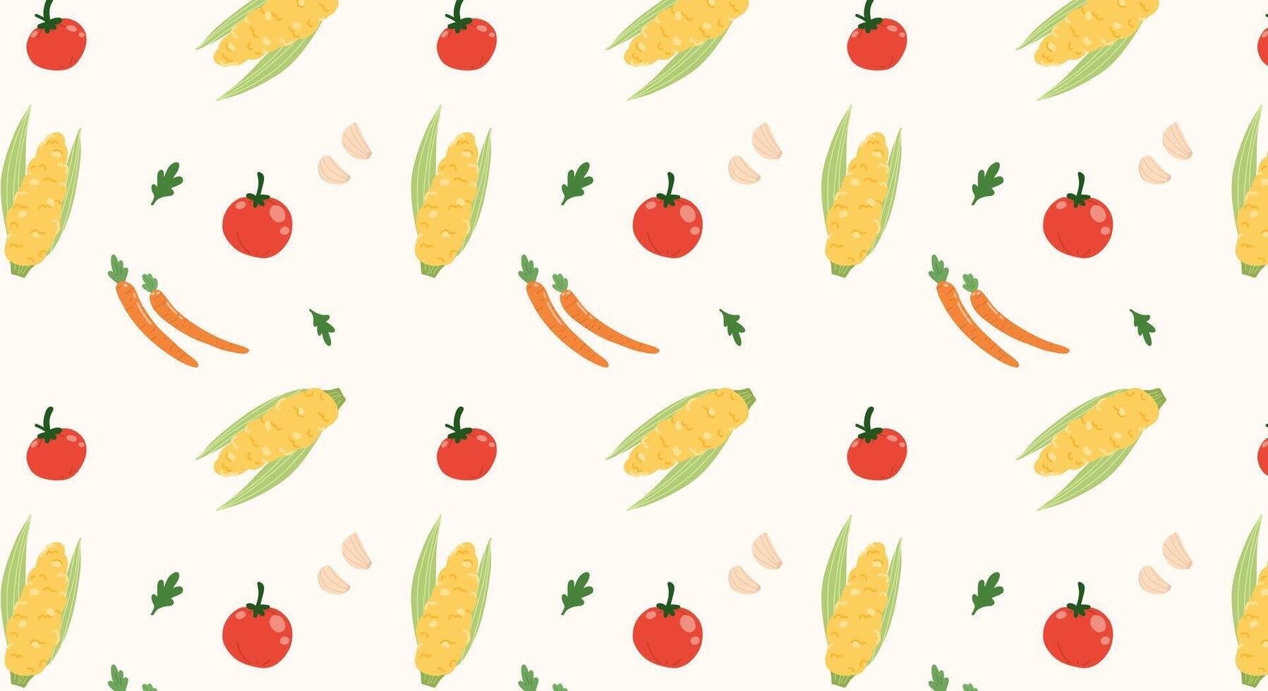 Fresh organic vegetables. Vector vegetable pattern.