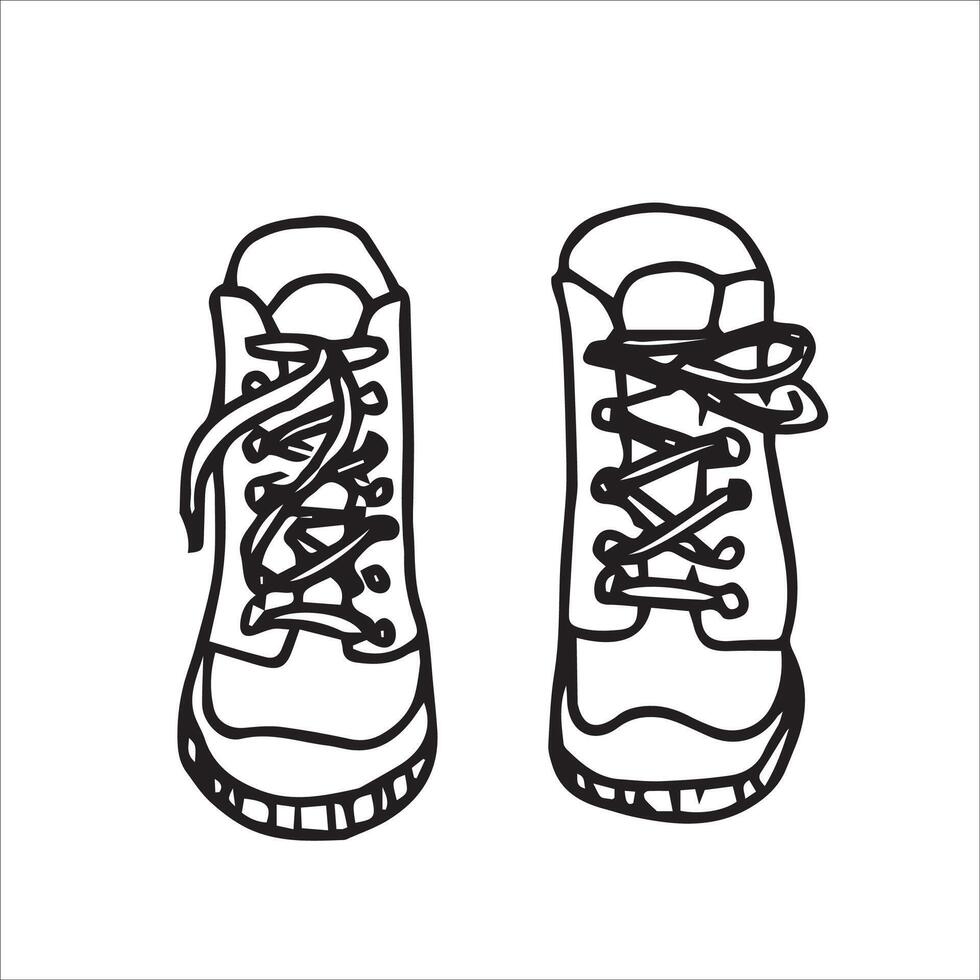 excursionismo botas. sencillo línea dibujo en garabatear estilo. vector