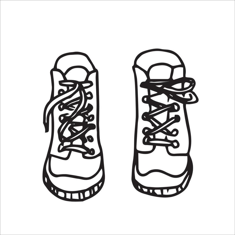 hiking boots. simple line drawing in doodle style. vector