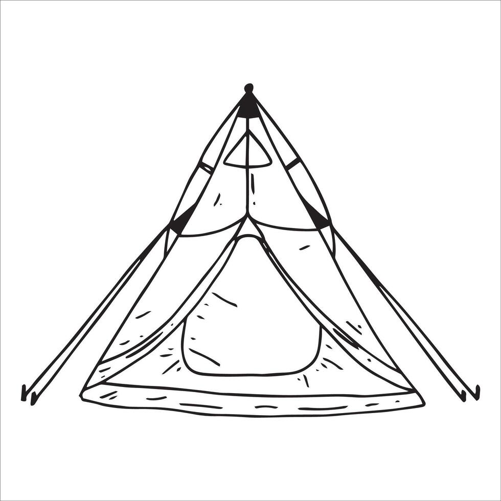 hiking tent. simple line drawing in doodle style. vector