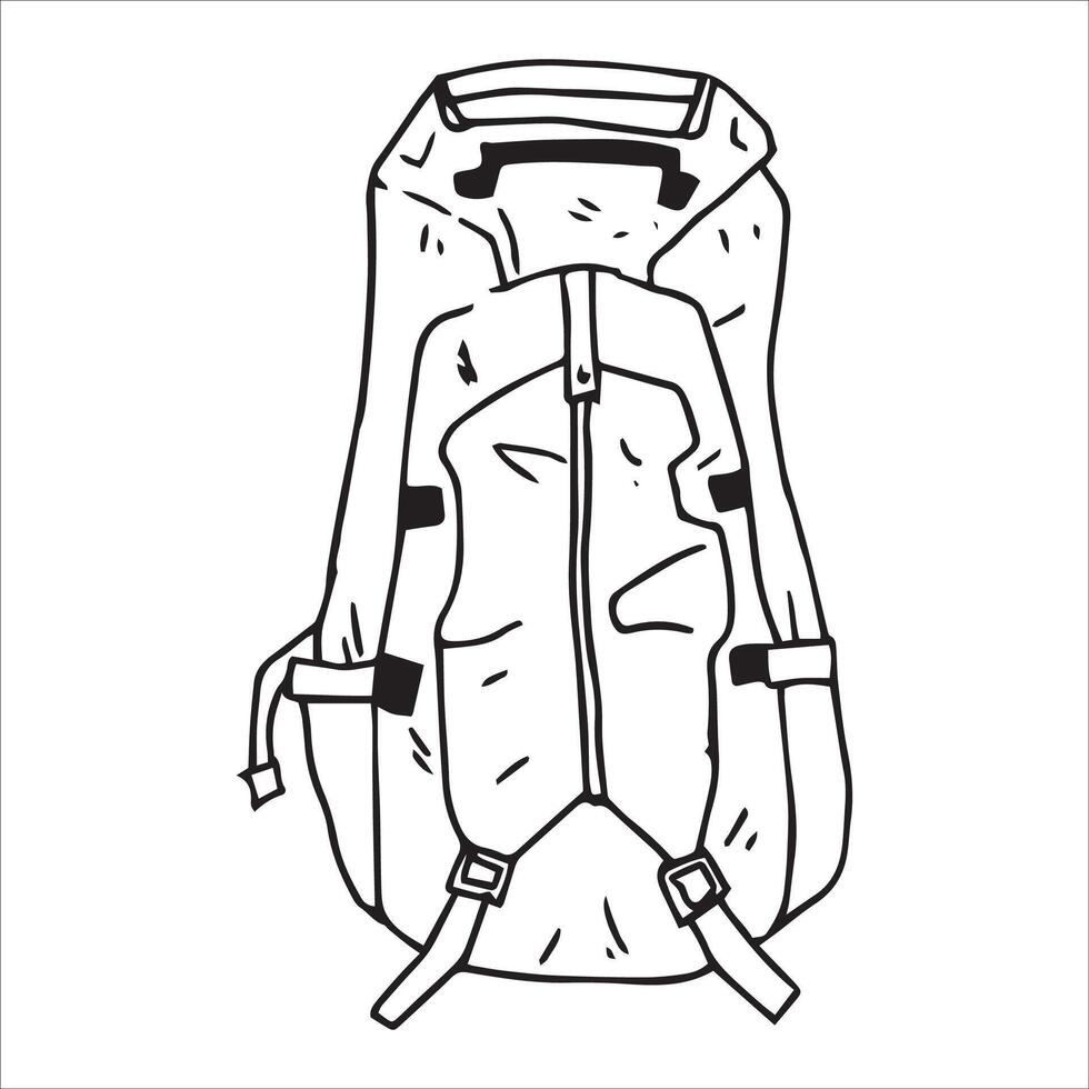 backpack for hiking. simple line drawing in doodle style. vector