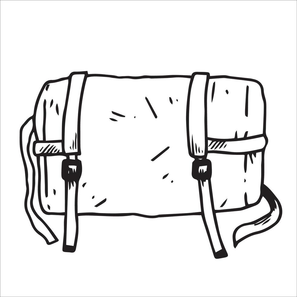 bolso para senderismo. sencillo línea dibujo en garabatear estilo. vector