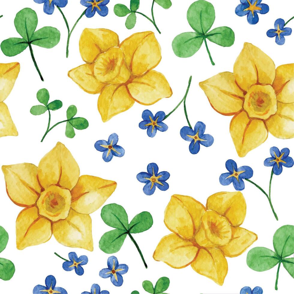watercolor seamless pattern on the theme of Easter and spring. wild flowers on white background vector