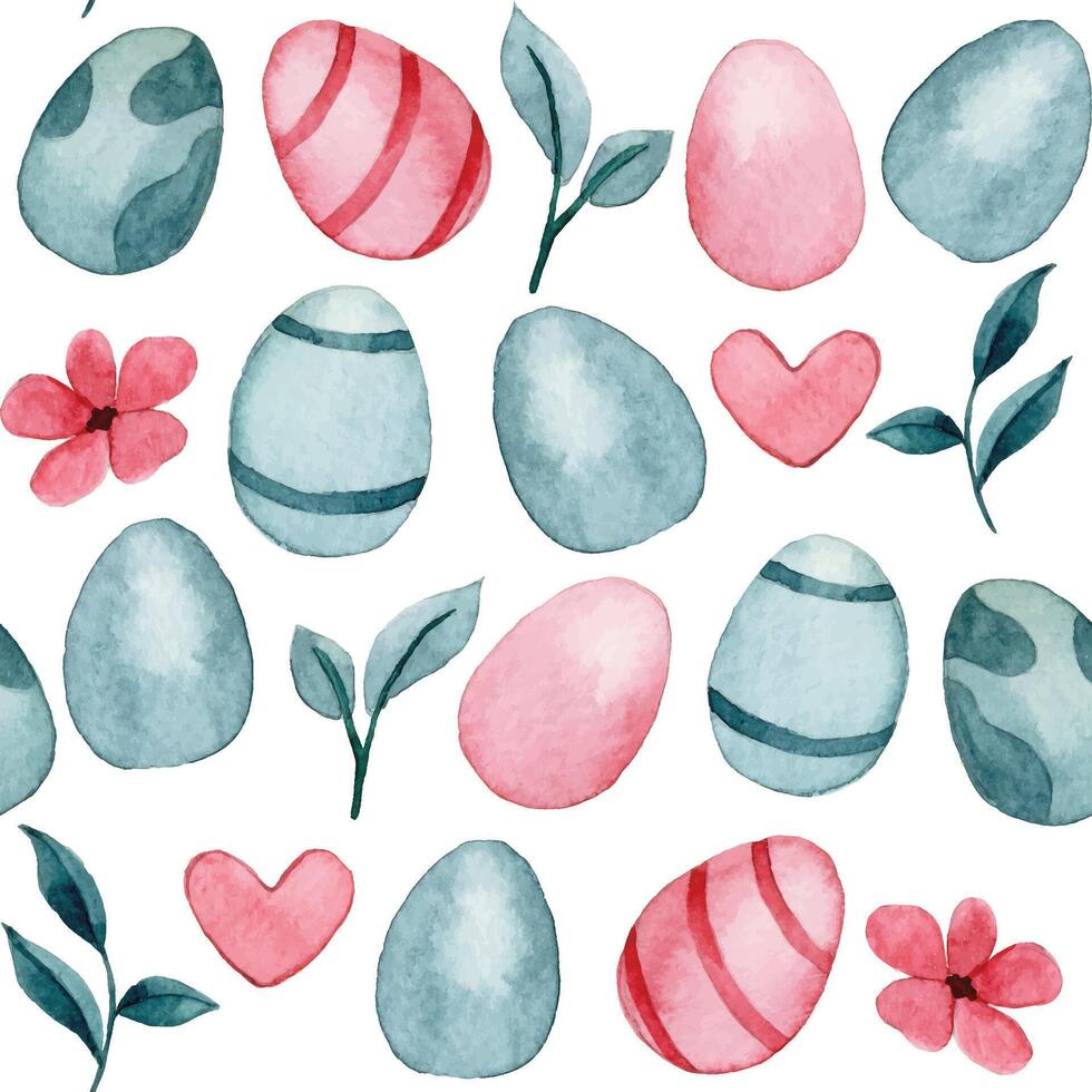 watercolor seamless pattern with Easter eggs and flowers. pastel pink vector