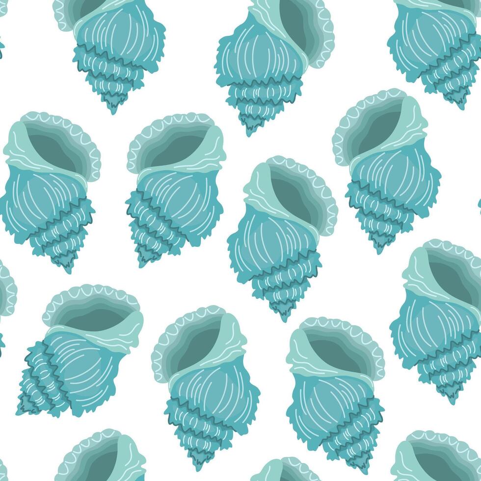 Sea shells seamless pattern. Summer marine animal background. Trendy pattern of seashells for wrapping paper, wallpaper, stickers, notebook cover. Vector ocean snail cartoon backdrop illustration.