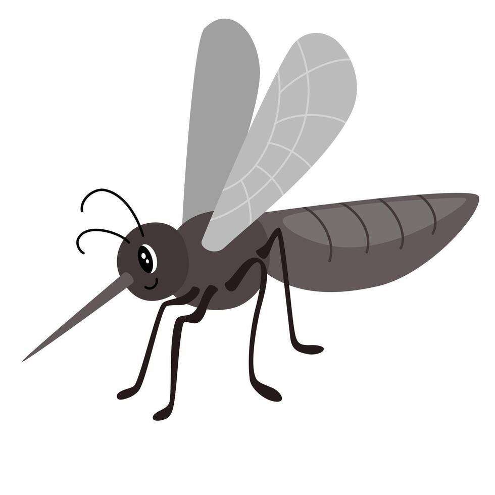 Mosquito cartoon character. Cute insect. Vector hand draw illustration isolated on white background