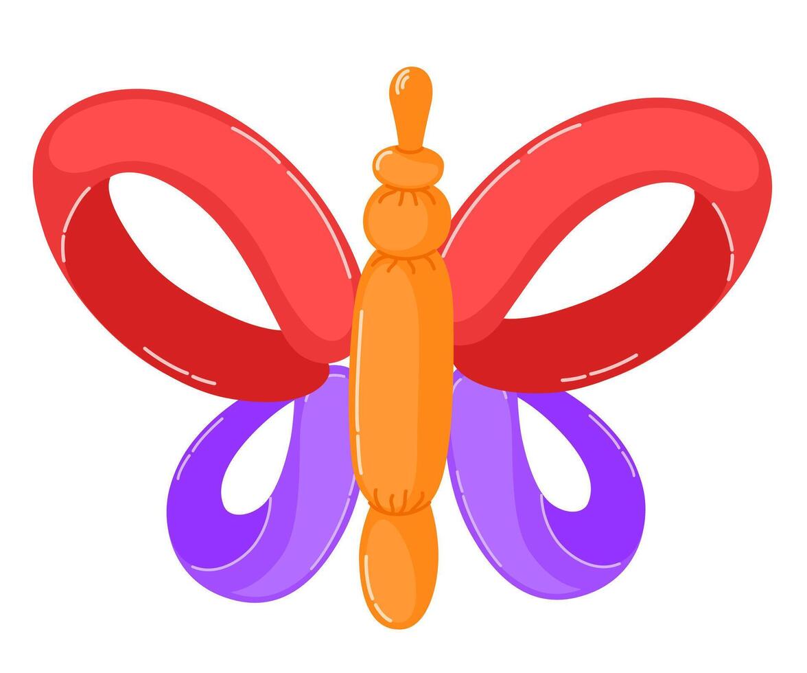 Balloon pet. Cartoon helium butterfly characters, colorful bubble animals. Toys for kids festival, birthday party. Entertainment equipment, butterfly, flower, pets. Vector hand draw illustration